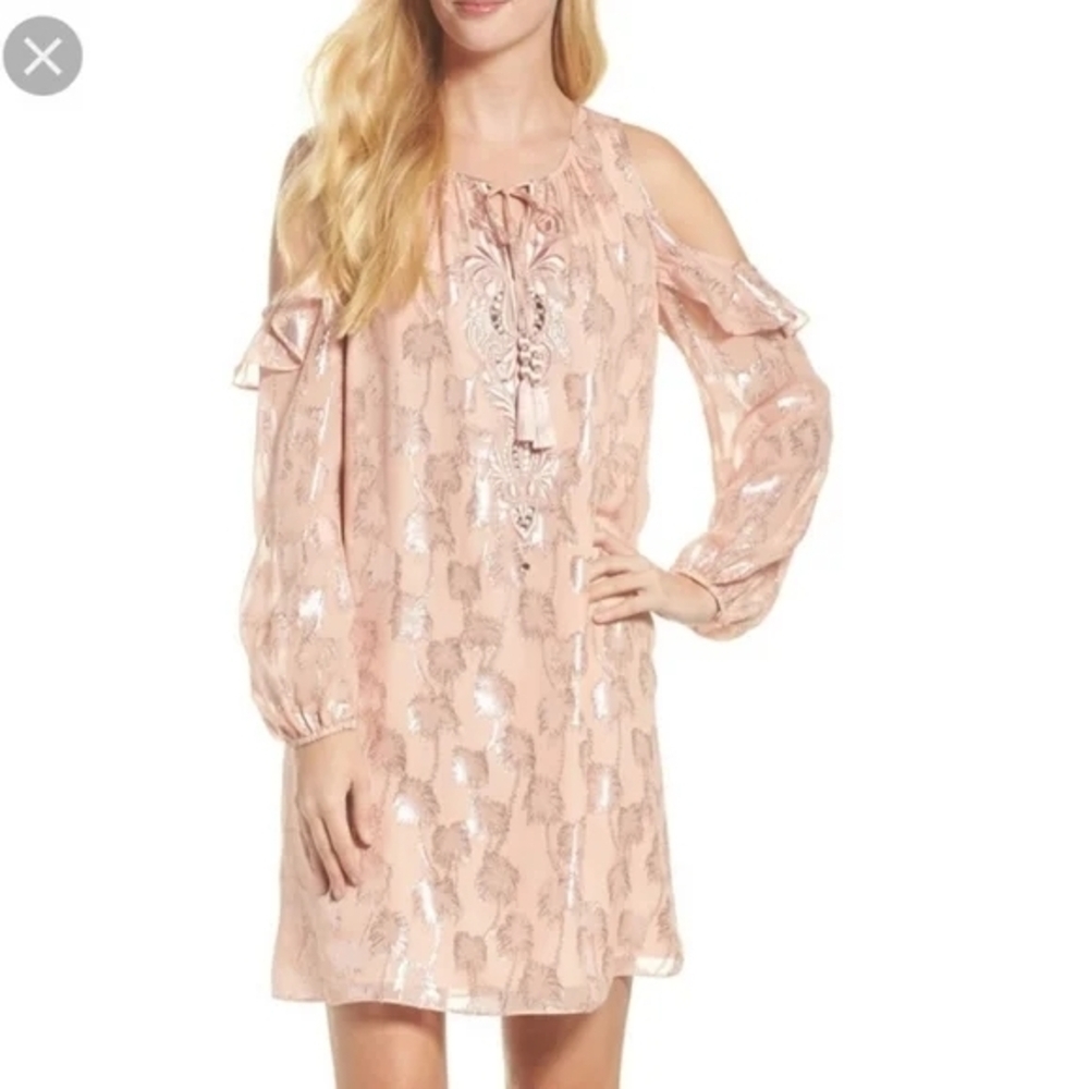 Lilly Pulitzer Marlyse silk dress sandstone metallic palm tree Medium